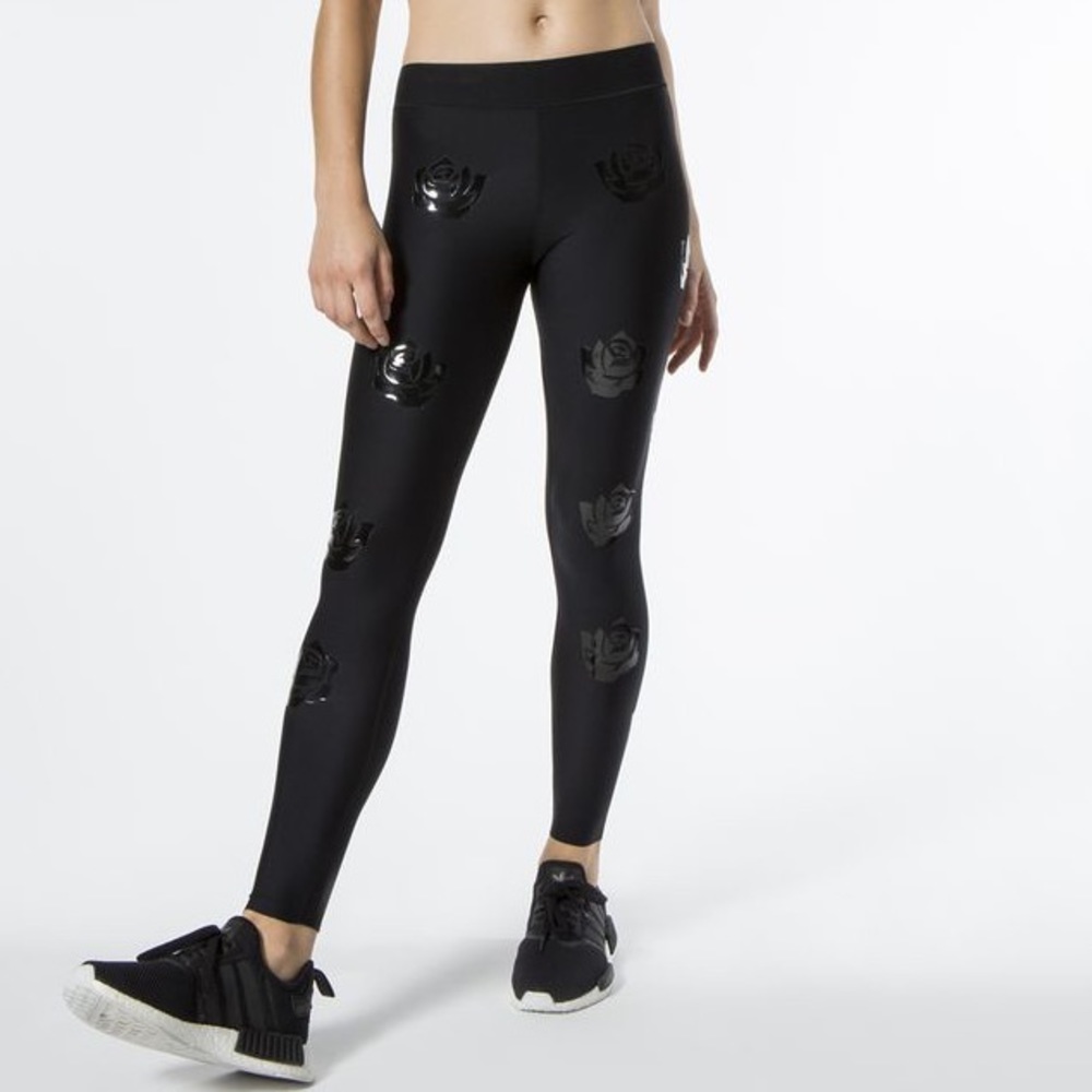 Ultracor Ultra-Silk Rosette-Print Full-Length Black Leggings Small
